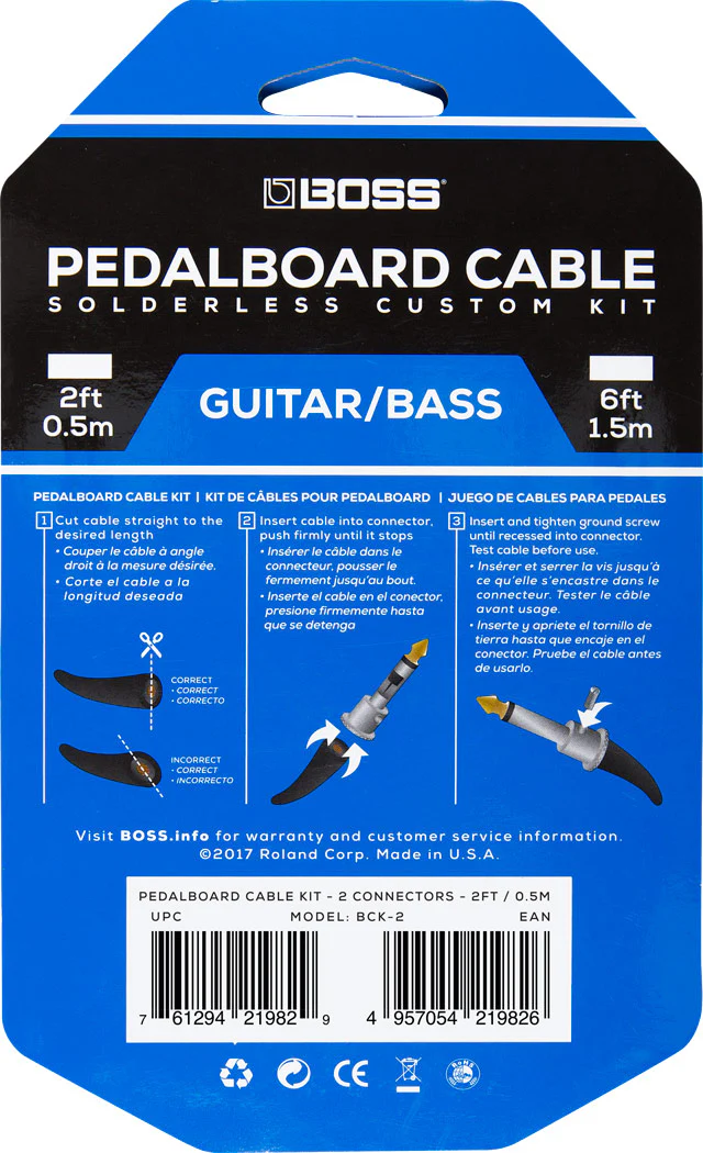 BOSS BCK-2 Pedal Board Cable Kit, 2 Connectors, 2ft/0.5 M Cable - Image 2