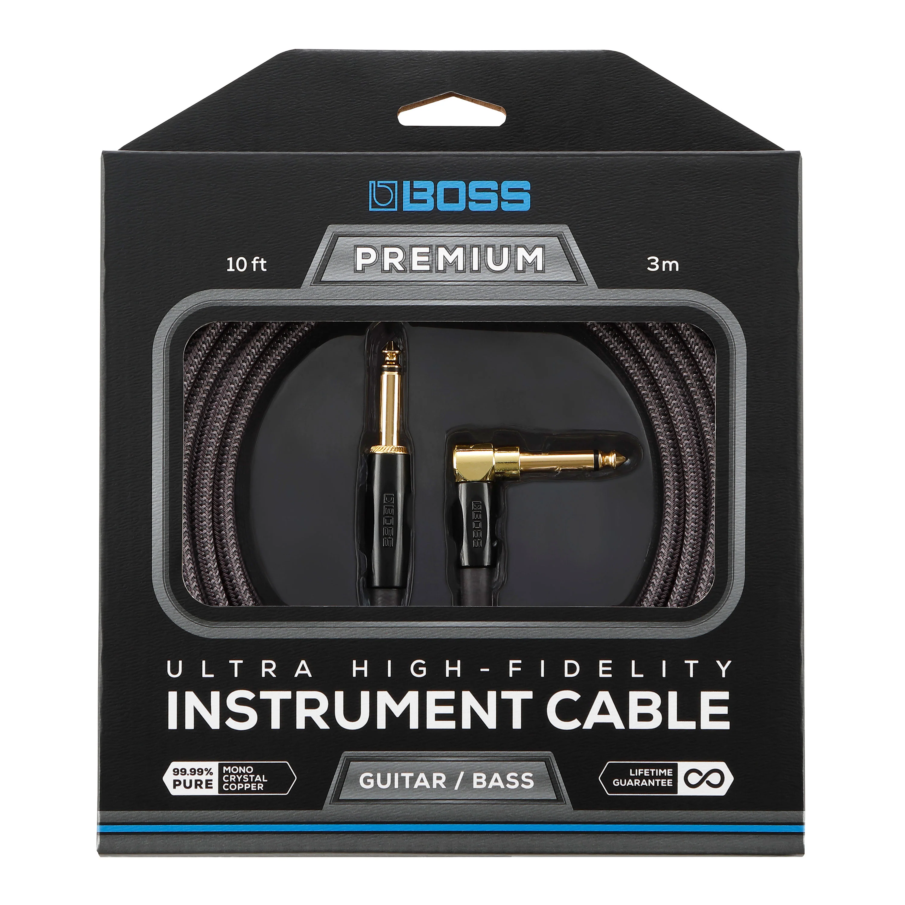 Boss BIC-P10A Premium Standard Instrument Cable, 10ft/3m with 1 Straight, 1 Angled Jack - Image 2