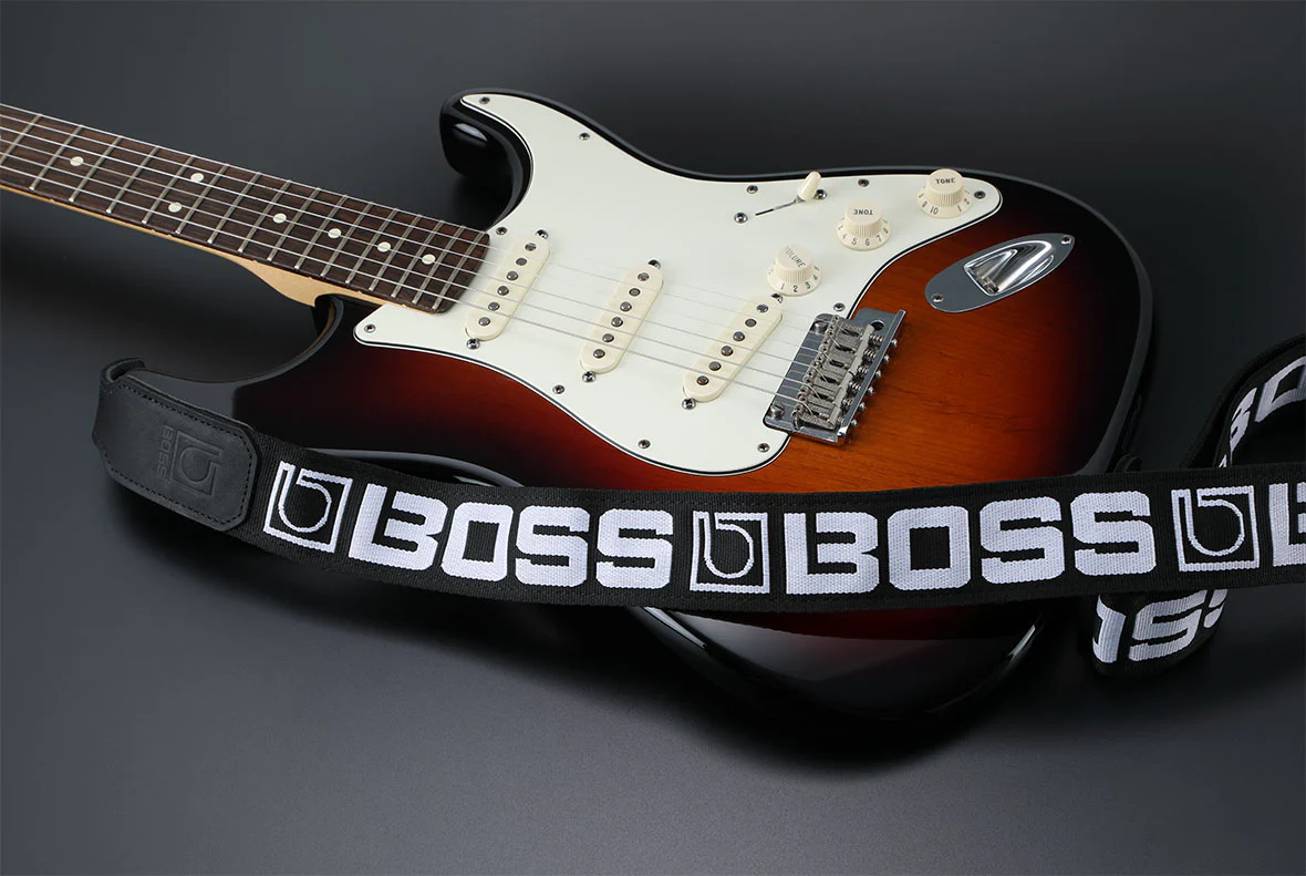 BOSS BSM-20-BW Monogrammed Guitar Strap, Black With White Logo - Image 2