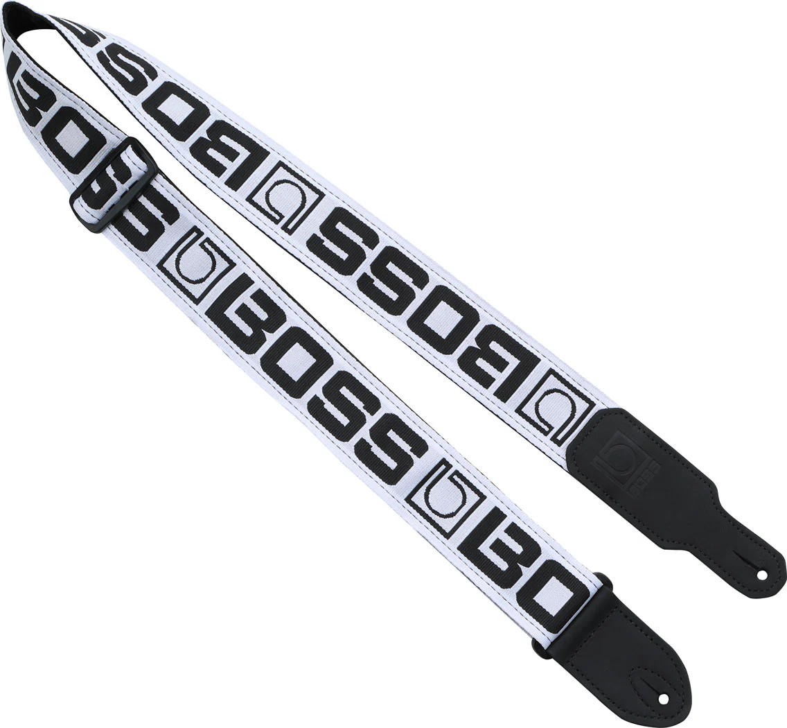 BOSS BSM-20-WB Monogrammed Guitar Strap, White With Black Logo