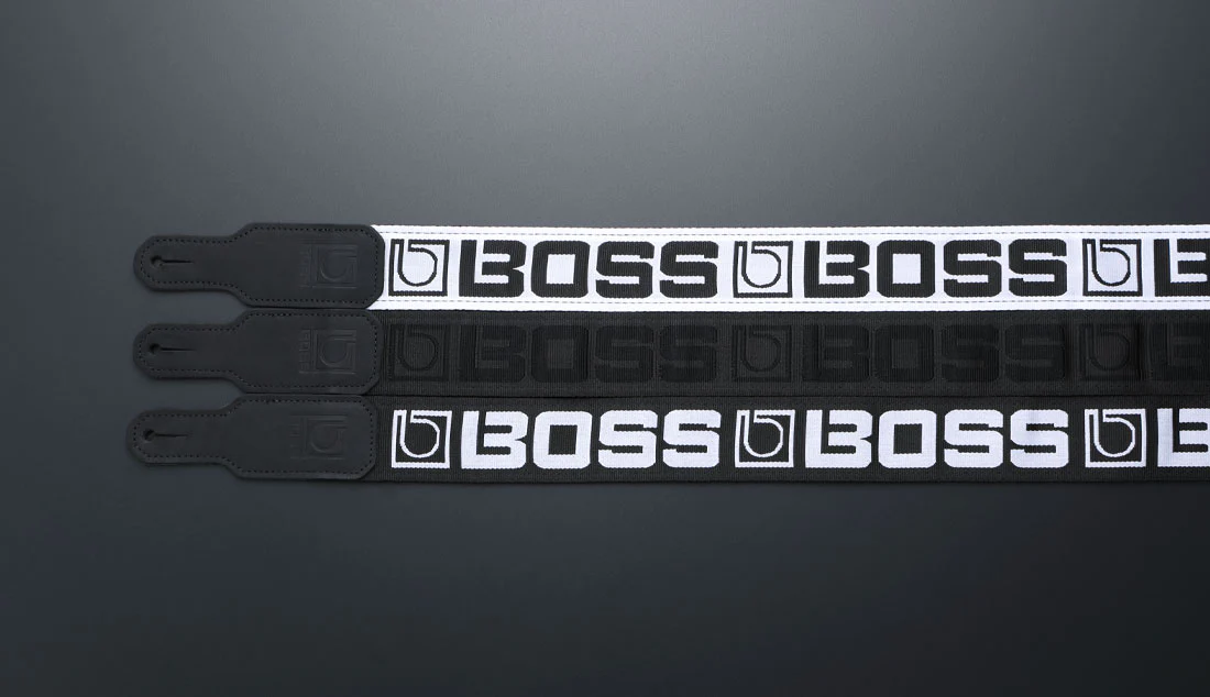 BOSS BSM-20-WB Monogrammed Guitar Strap, White With Black Logo - Image 2