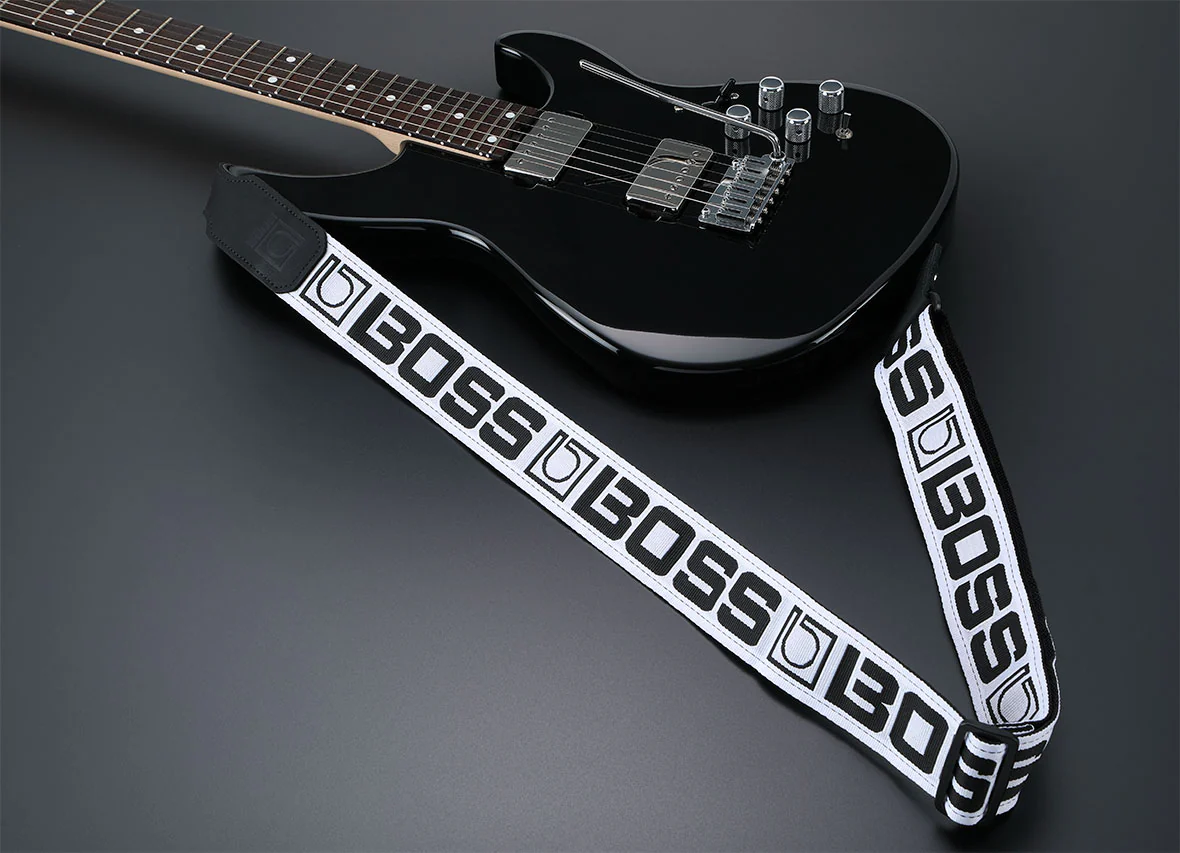 BOSS BSM-20-WB Monogrammed Guitar Strap, White With Black Logo - Image 3